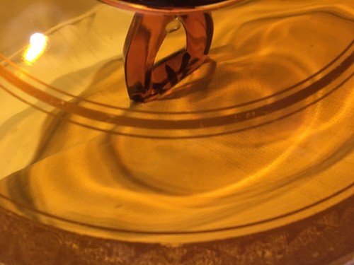 Vint Elegant Amber Gold Glass Sandwich Handled Party Tidbit Platter Tray* - Picture 9 of 9