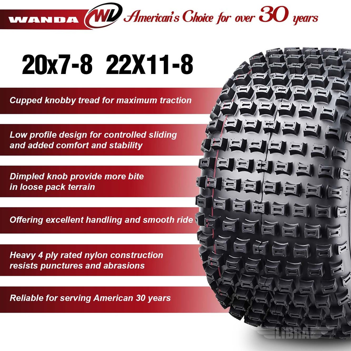 20x7-8 22x11-8 UTV ATV Tires 4PR for 89-04 Suzuki Quadrunner LT160