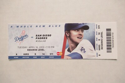 DODGERS VS PADRES 4/16/2013 FULL TICKET ~ ALEXI AMARISTA (3 HITS/4 RBI)