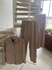 Erin London 3 Piece Pant Set Tan Blouse Top Jacket Pants Long Skirt Med Medium