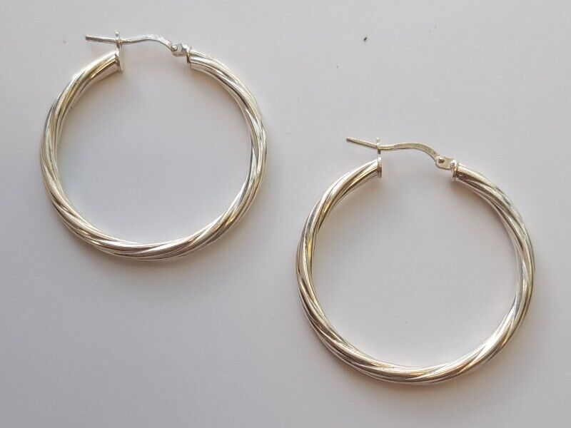 Estate Jewelry Hoop Earrings .925 Sterling Silver… - image 1