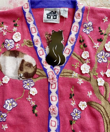 CHERRY BLOSSOM KITTIES & TREES Storybook Knits XL Cardigan Spring New w/Tag HTF! - Picture 2 of 5