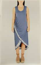Seven7 Women SzL Cascade Hem Blue Dress Aztec Tie Dye Boho Beach Summer Festival