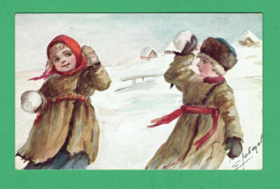 RUSSIA RUSSLAND CHRISTMAS BY LEBEDEV CHILDREN VINTAGE POSTCARD 580