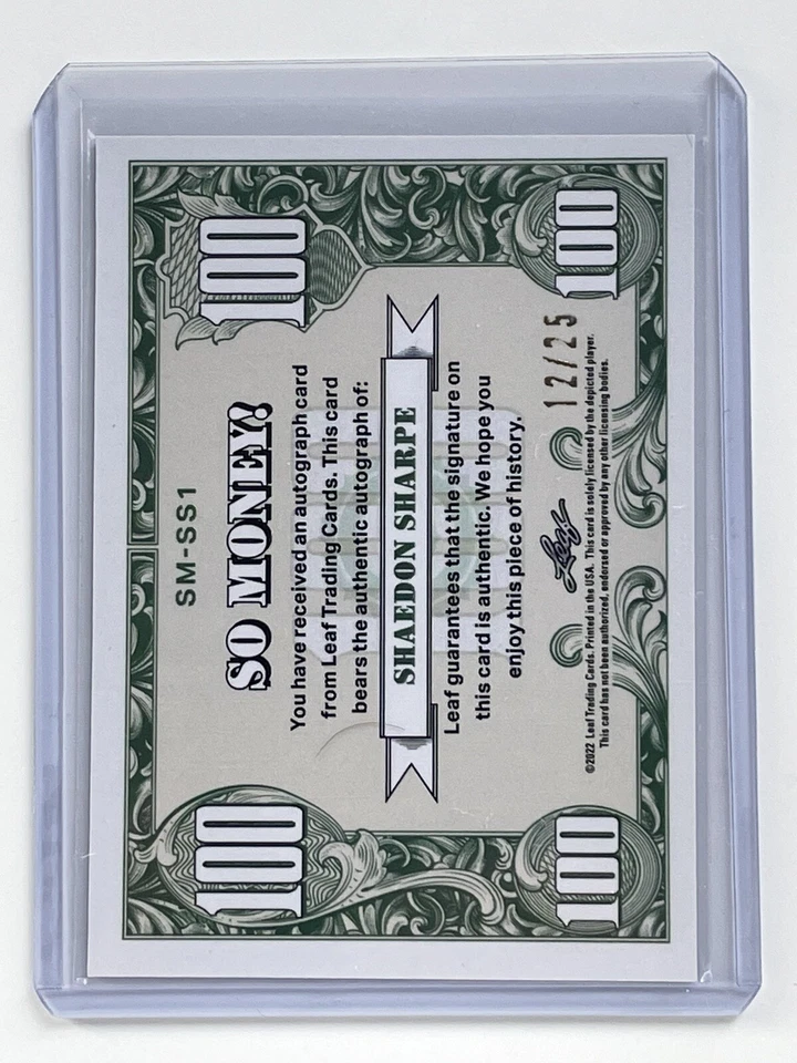 2021-22 Shaedon Sharpe Leaf Metal So Money! Rookie Auto Purple Wave 12/25  RC - Image 2 of 2