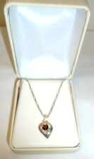 Sterling Silver Heart Shaped Pendent Necklace With Faux Ruby