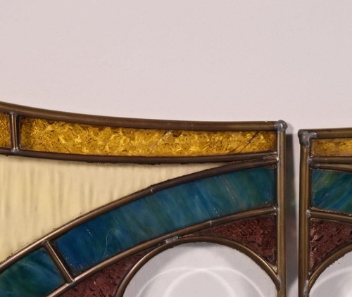 Pair of Vintage French Art Deco Stained Glass Panels with Copper Frames - Picture 11 of 15