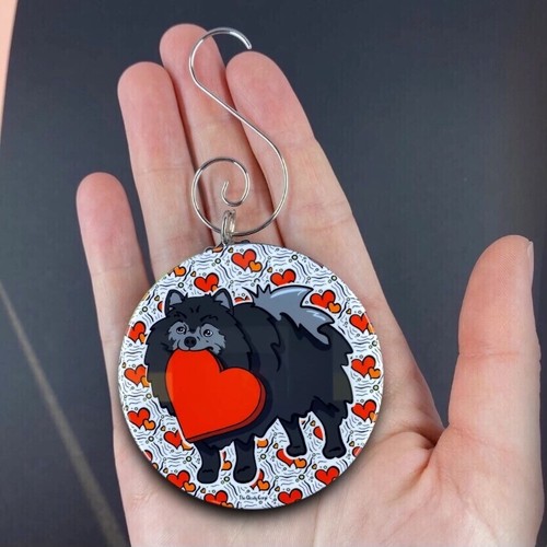 Black Pomeranian Valentines Day Mini Ornament Handmade Holiday Decor Gift - Picture 2 of 17