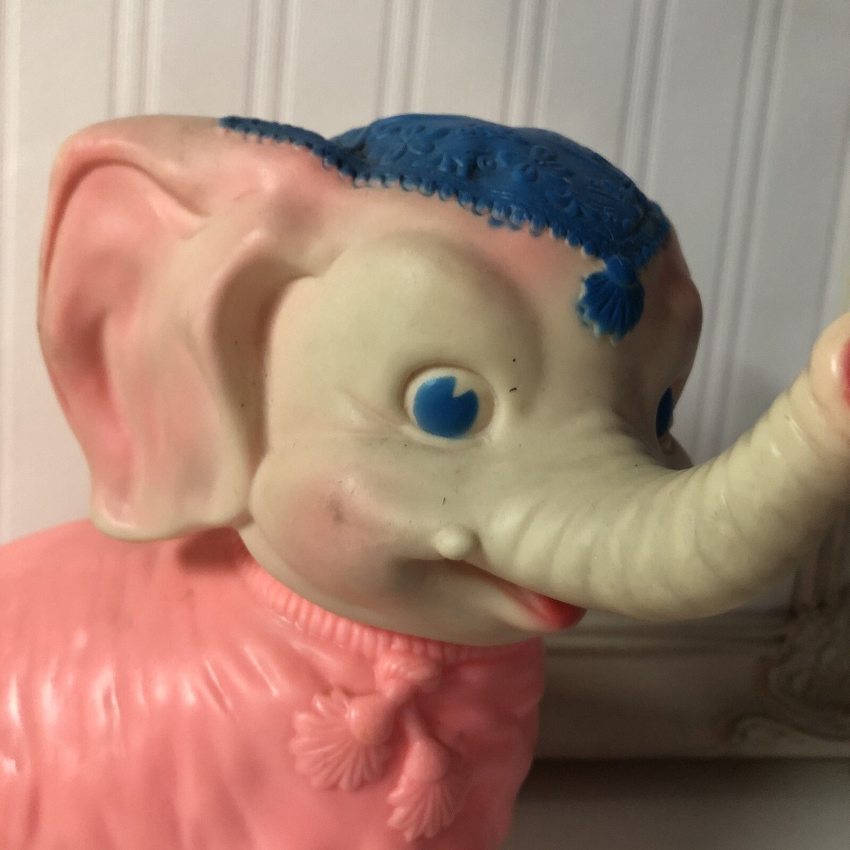Large Jointed 1961 Sun Rubber Co. Pink Elephant Squeak Toy Large Jointed 1961 Sun Rubber Co. Pink Elephant Squeak Toy