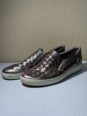 Ecco Womens Soft 7 Woven Slip On Shoes Size 9 Loafers Metallic Rose Gold Tuscany