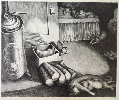 Siesta Cats Wanda Gag Vintage Lithograph Book Art Print 1939 13X9