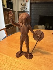 1964 Louis Marx Co 6" Indian Chief Spear Shield Headdress Plastic Toy Figure