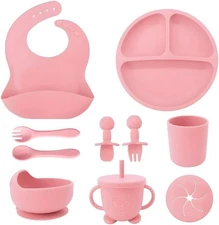 10-Piece Baby Weaning Set, Silicone Baby Plate Set with Suction, Baby Utensils