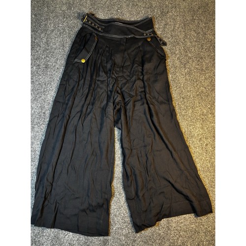 Ulla Johnson Wide Leg Pants Womens 6 Blk Contrast Stitch Belted Viscose Culotte