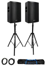 2 Rockville PLX12 12" 3000w Peak/750w RMS Powered PA Speakers Stands Cables Bag