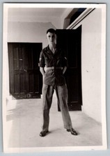 Vtg B&W Snapshot Man In Military Uniform Indoors 1940s