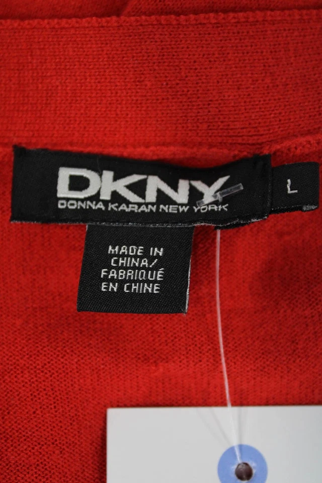 Cárdigan suéter rojo DKNY de manga larga con cuello en V con botones talla L para mujer Foto 4 de 4