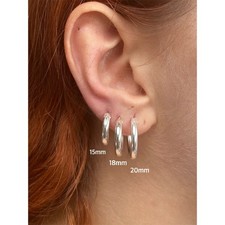 Chunky Sterling Silver Small to Big Sleeper Hoop Earrings: 3mm Thick 14 to 35mm