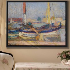 Vibrant Harbor Oil Painting Canvas Print Wall Art Decor Vintage Boats Collection