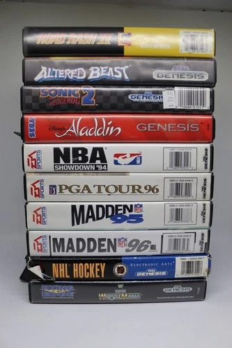Lot of 10 Sega Sega Genesis Games (Altered Beast, Sonic 2, NBA, Madden, Aladdin)