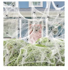 900 Sqft Spider Webs With Plastic Spiders, Indoor And Outdoor Halloween Decor