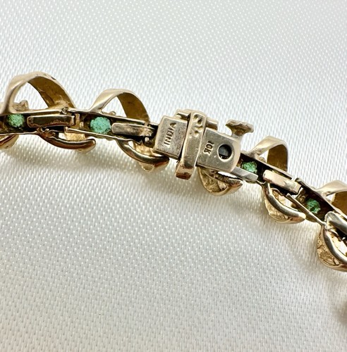 Spiral Link 10K Gold India Emerald Bracelet 7.3" 11.21g 22 Stones, Estate - Picture 4 of 9