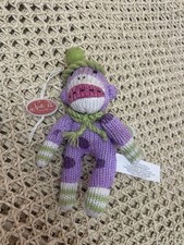 Sock Monkey Clip-On Monkey Plush Purple Yellow White Red Striped 2010