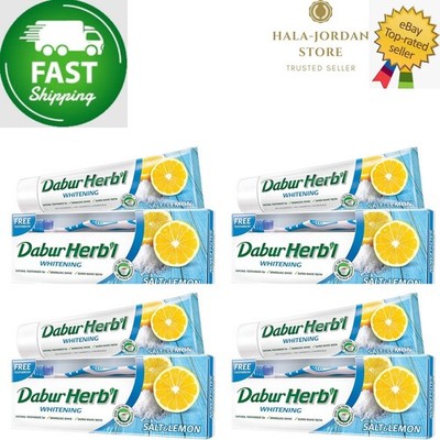 4 X Dabur Herbal Natural Whitening Zahnpasta Salz & Zitrone GRATIS Zahnbürste