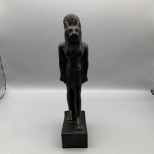 Vintage Stone Sekhmet Statue Egyptian Lion Goddess Figure Hieroglyphs 11.5"