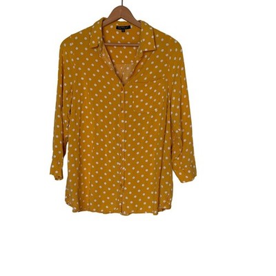 Velvet Heart Button Down Womens 1X Mustard Yellow Polka Dot Rayon 3XVR-20619X
