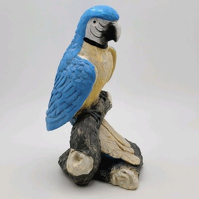 Vintage Blue Macaw Parrot Figurine Resin Tropical Bird 4.75  Coastal Decor