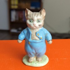 Porcelain Cat Figurine in Blue Outfit Collectible Decor Detailed Design Animal