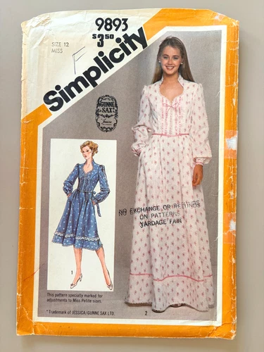 Vintage 80s Simplicity 9893 Sewing Pattern Gunne Sax Dress Size 12 UNCUT FF