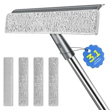 3 in 1 Window Squeegee for Home with 55" Lightweight Extension Poles Streak-F...