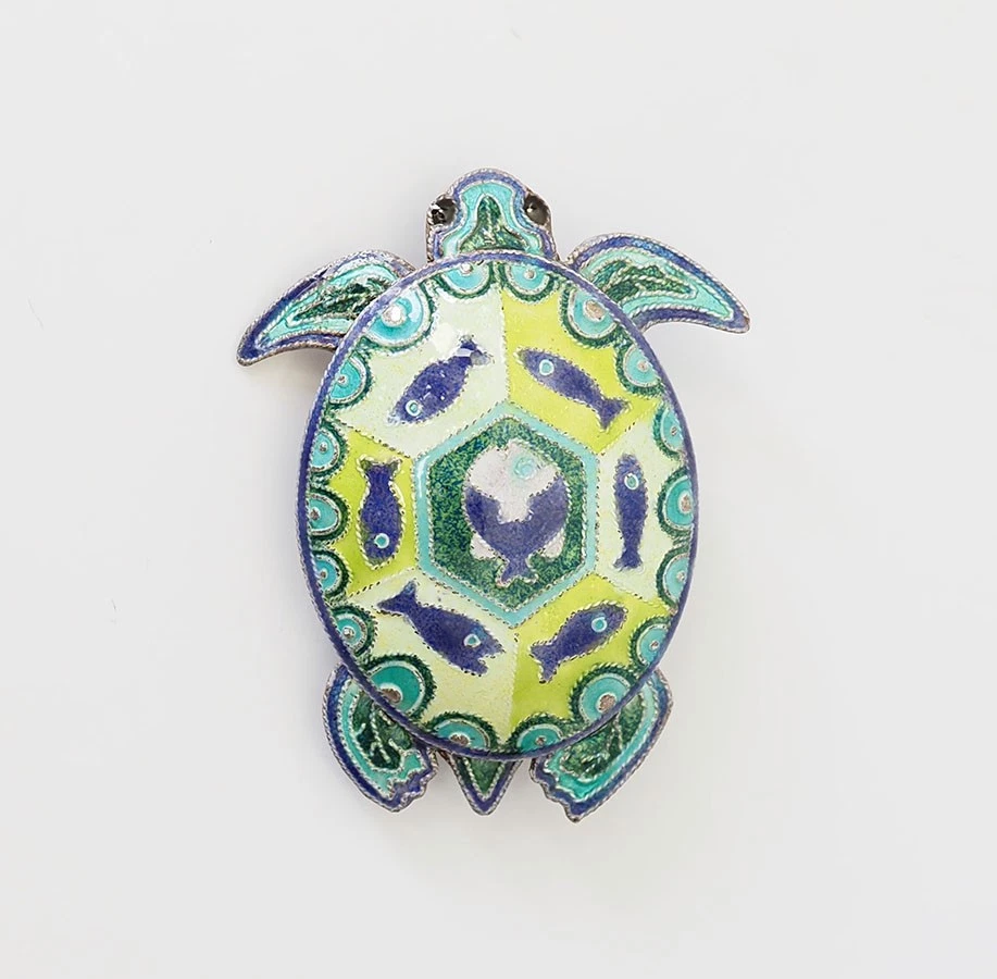 Zarah stelring silver blue green enamel tortoise turtle brooch pin