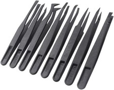 8Pcs Anti-Static Precision Tweezers Set, Non-Conductive Plastic Curved 
