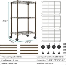 3 Wire Shelving Stackable Kitchen Shelf Organizer Metal Wire Shelves 12*18*30 in