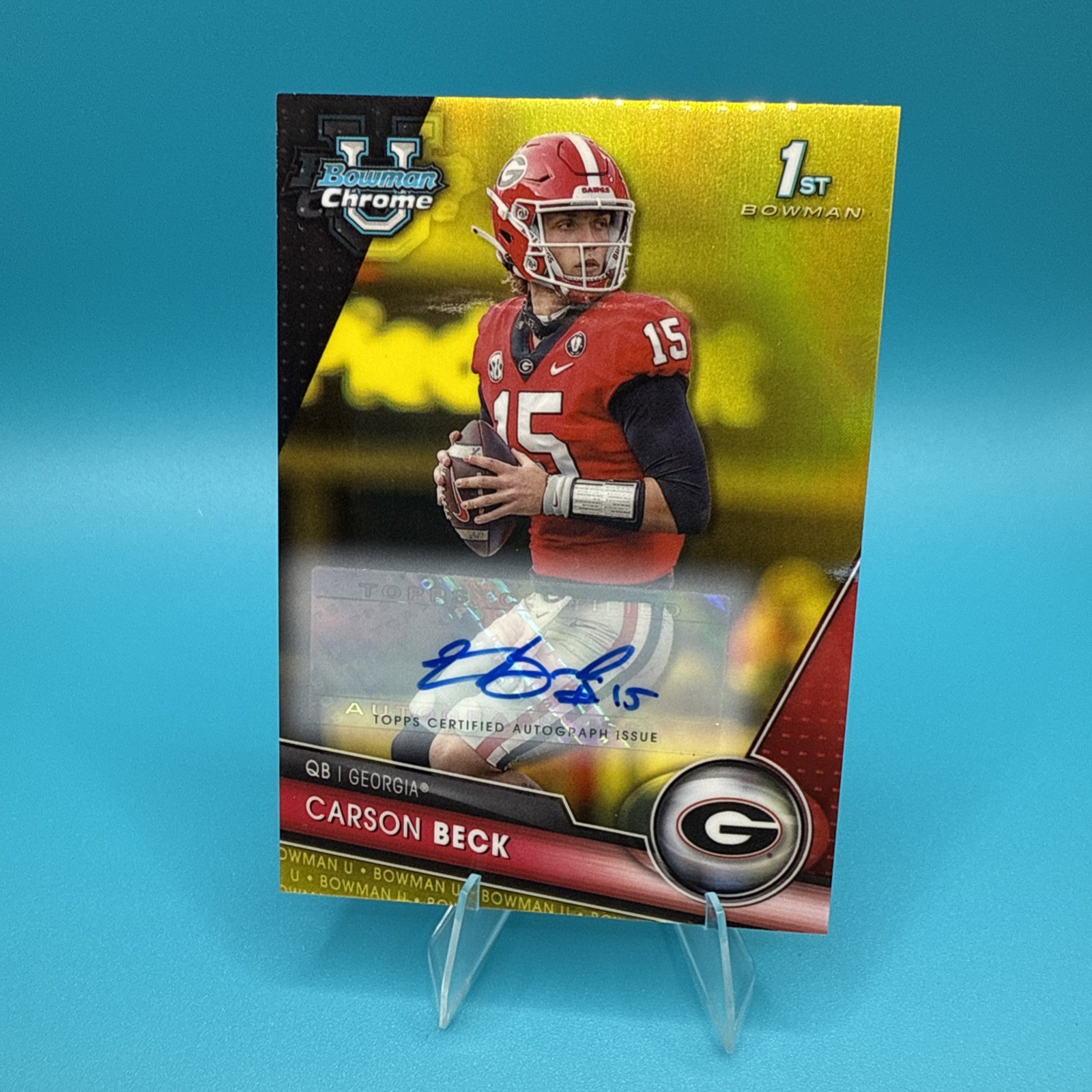 2023 Bowman University Chrome  Autograph Carson Beck Yellow Auto /75 1st Bowman