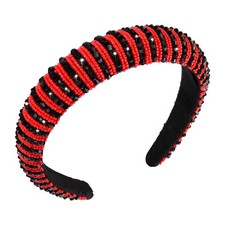 Game Day Headbands for Women Red Black Beaded Crystal Embellished Football He...