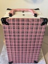 1950s Metal Doll Trunk Pink and Black Plaid