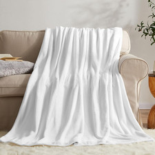 Fleece Blanket Throw Size White Lightweight Super Soft Cozy Luxury Bed Blanket M