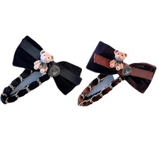 Retro Bows Hair Clips Chain Bear Hairpins Velvet Bow Snap Clip Bangs Side Clips