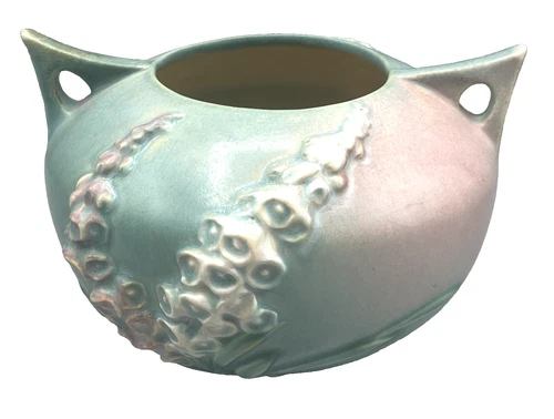 Roseville Art Pottery 4" Green Foxglove Round Handled Vase 418-6 / Circa 1942
