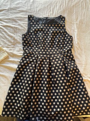 Talbots Size 20 Black Tan Polka Dot Fit Flare Dress Sleeveless Lined