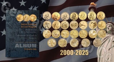 USA 2000-2025 FULL SET OF 26 SHINY UNC dollars in album Native American series
