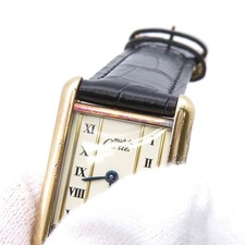 CARTIER Must tank Vermeille SM H28mm W20mm Gold Plated/Leather Ivory Dial 50... 4