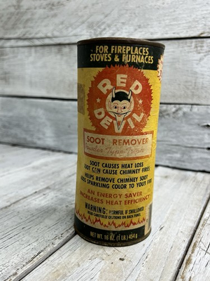 #ad #ad AS IS Vtg RED DEVIL Fireplace Chimney Stove Furnace Soot Remover Cardboard Can $12.00