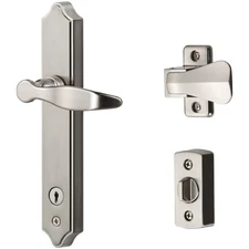 2-Posts Satin Chrome Lever Handle for Storm Doors with Key Lock - Easy Install