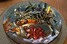Glass Sea Turtle Design Decorative Plate Or Platter