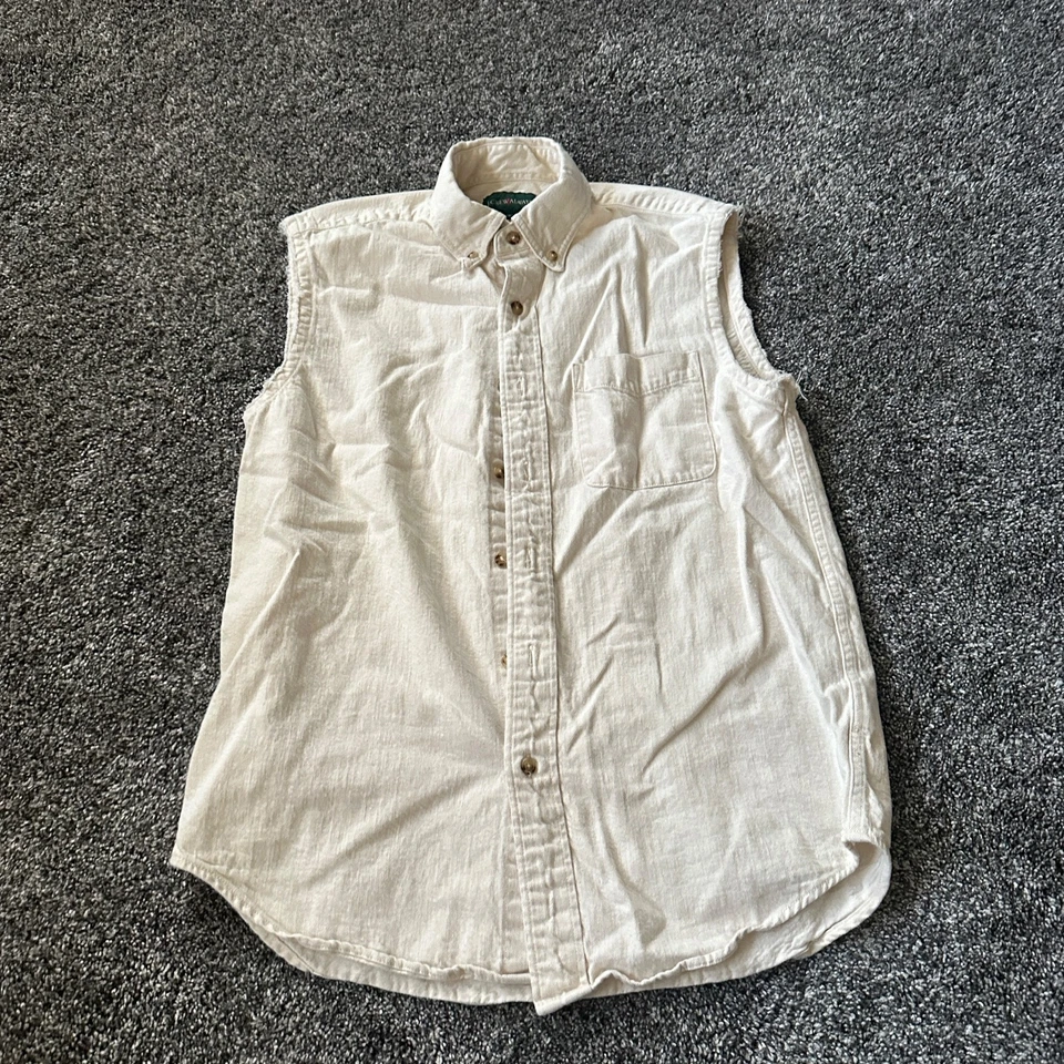 Vintage J Crew Shirt Mens Beige Small Sleeveless Button Down Oarsmen Cotton Y2K - Image 2 of 4